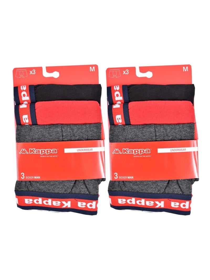 Boxer uomo KAPPA - Confezione da 6 Grigio rosso nero - Kiabi