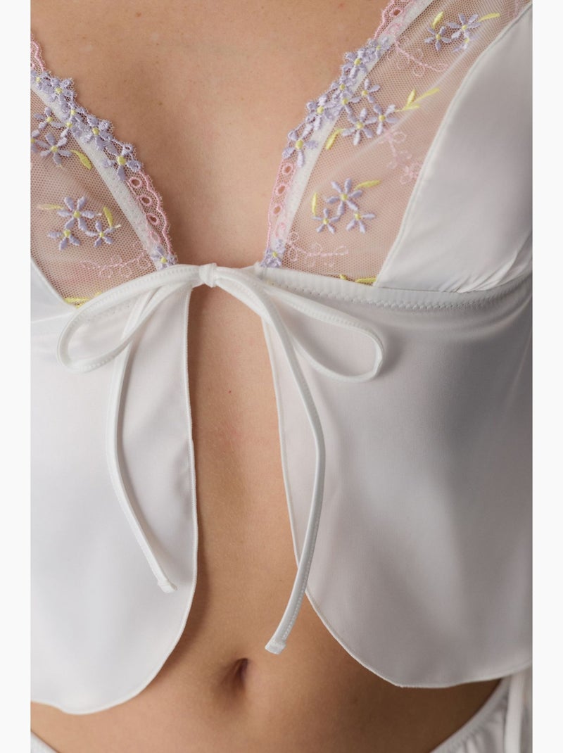 Bralette in raso broderie rotto penti Bianco - Kiabi