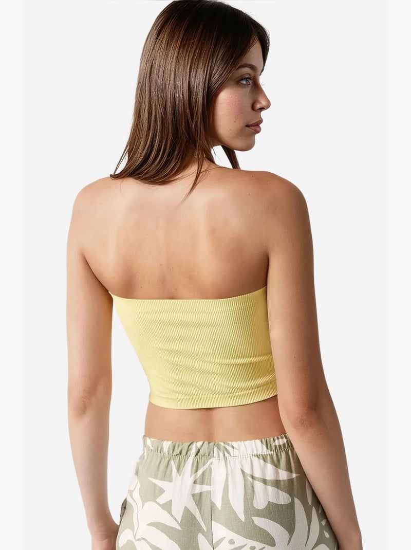 Bustier corto aderente a coste hiccup Giallo limone - Kiabi