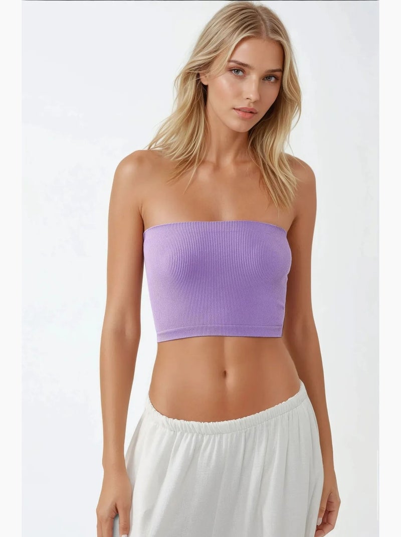 Bustier corto aderente a coste hiccup Lavanda - Kiabi