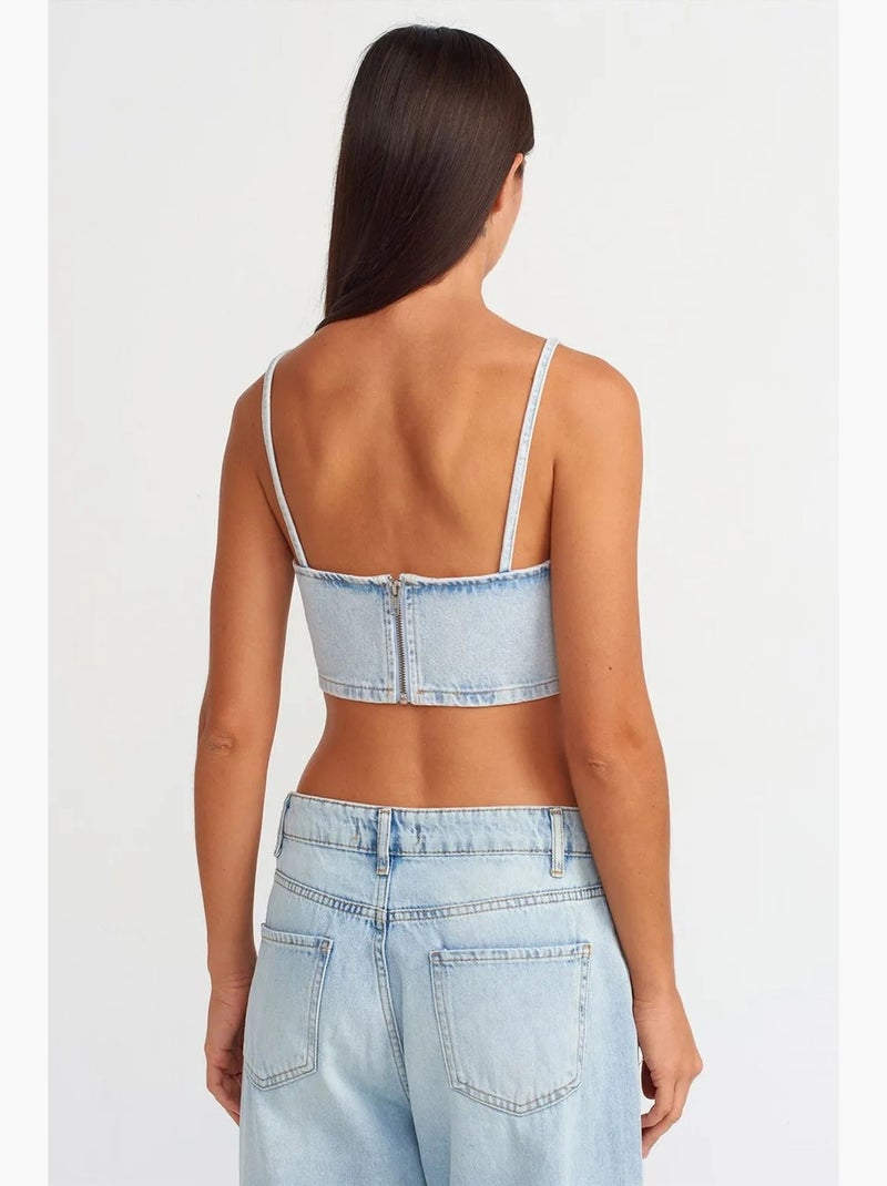Bustier corto in denim dilvin Blu acqua - Kiabi