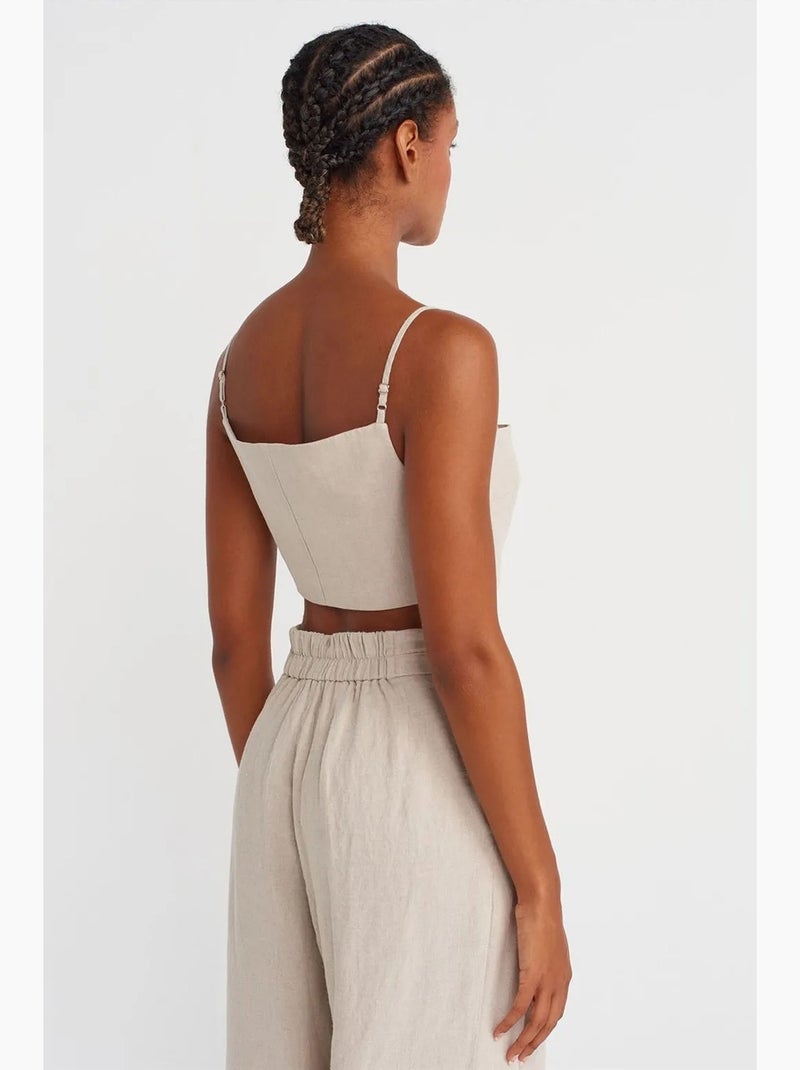 Bustier corto misto lino dilvin Beige naturale - Kiabi