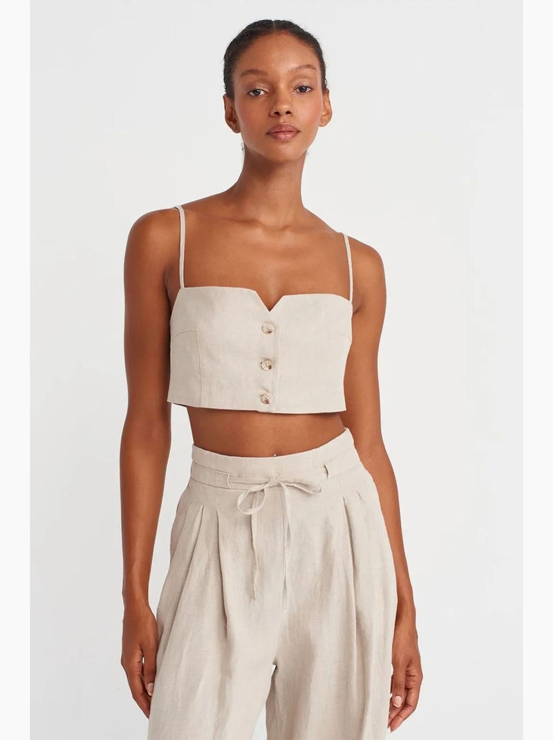 Bustier corto misto lino dilvin Beige naturale - Kiabi