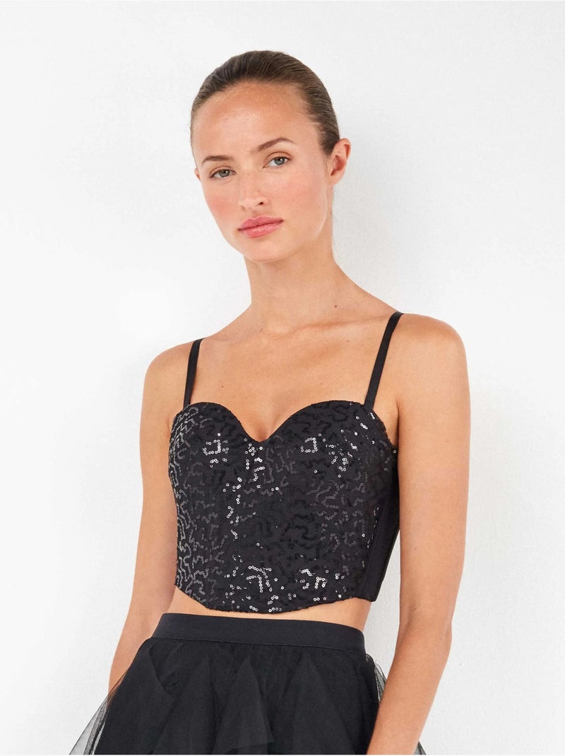 Bustier nero con paillettes dal design accattivante Nero - Kiabi