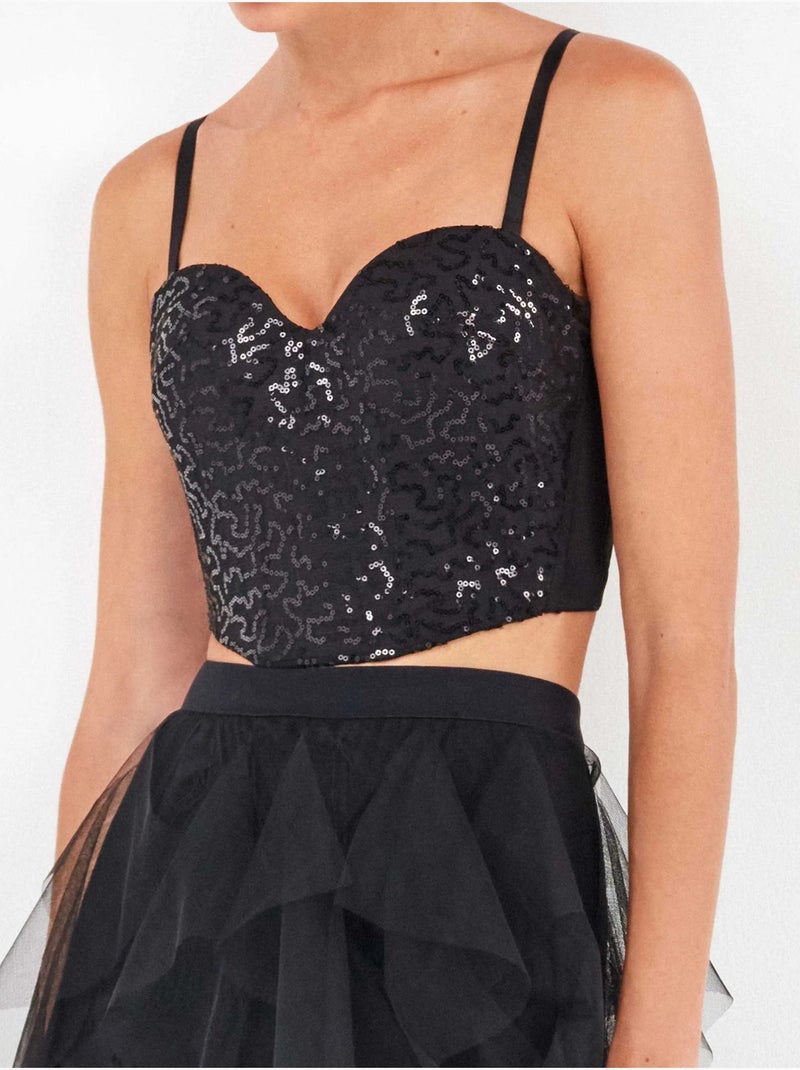 Bustier nero con paillettes dal design accattivante Nero - Kiabi