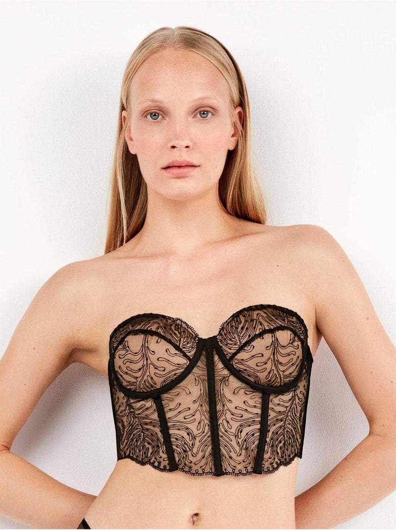 Bustier sganciabile in pizzo ricamato Nero - Kiabi