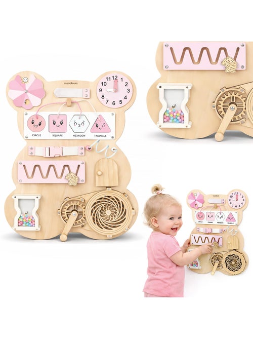 Busy board in legno orsetto rosa montessori teddy board mamabrum - Kiabi