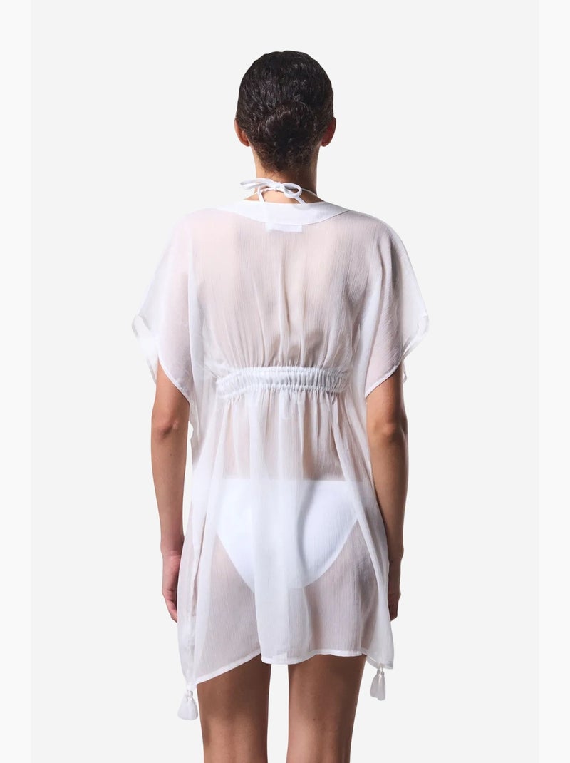Caftano mini basic in chiffon con scollo a v penti Bianco - Kiabi