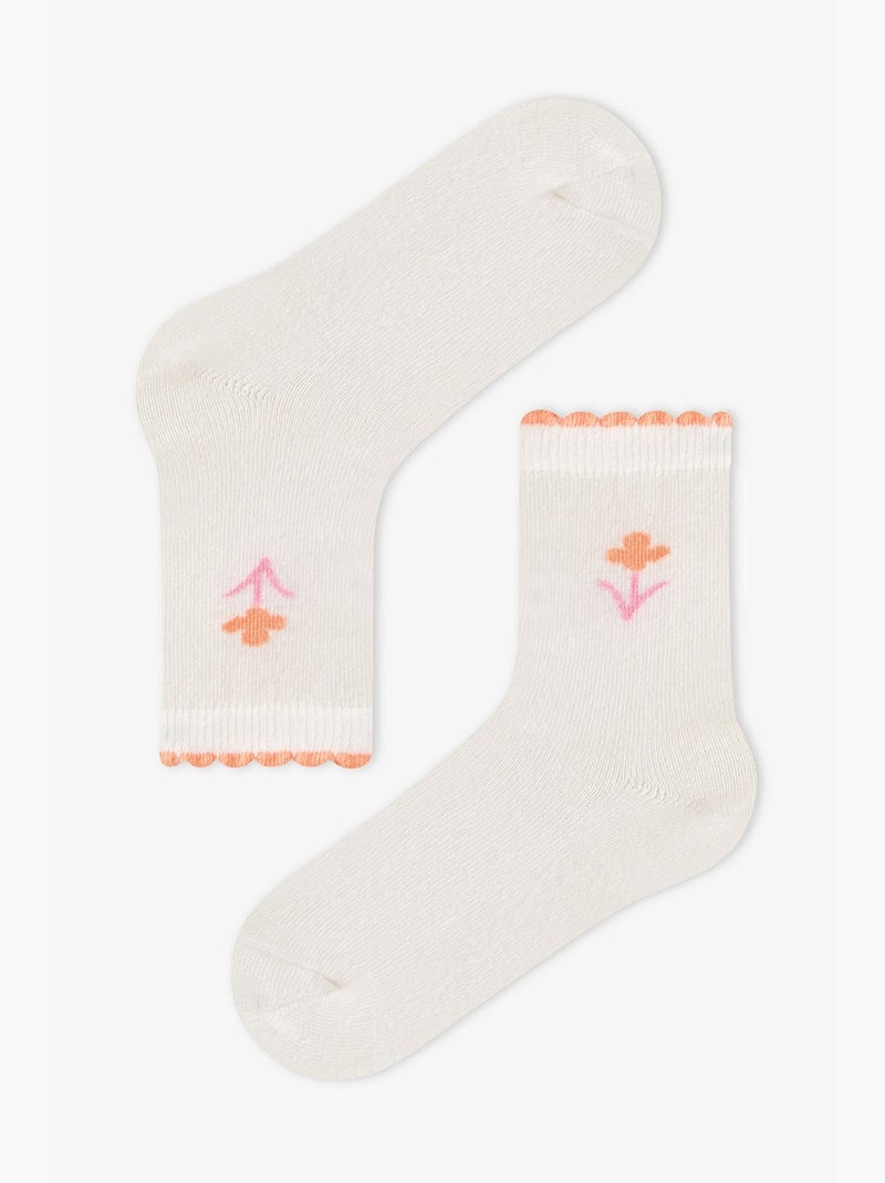 Calze corte bambina funny floreali in cotone, paio penti Rosa/Bianco - Kiabi