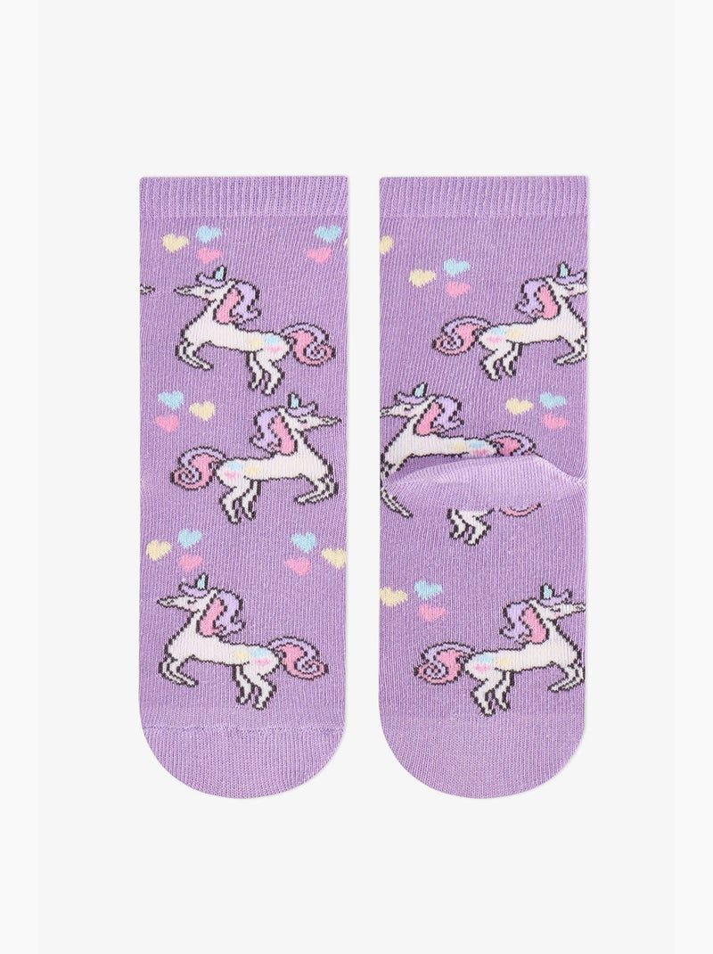 Calze corte in cotone unicorno bambina, paio penti Viola/Rosa - Kiabi