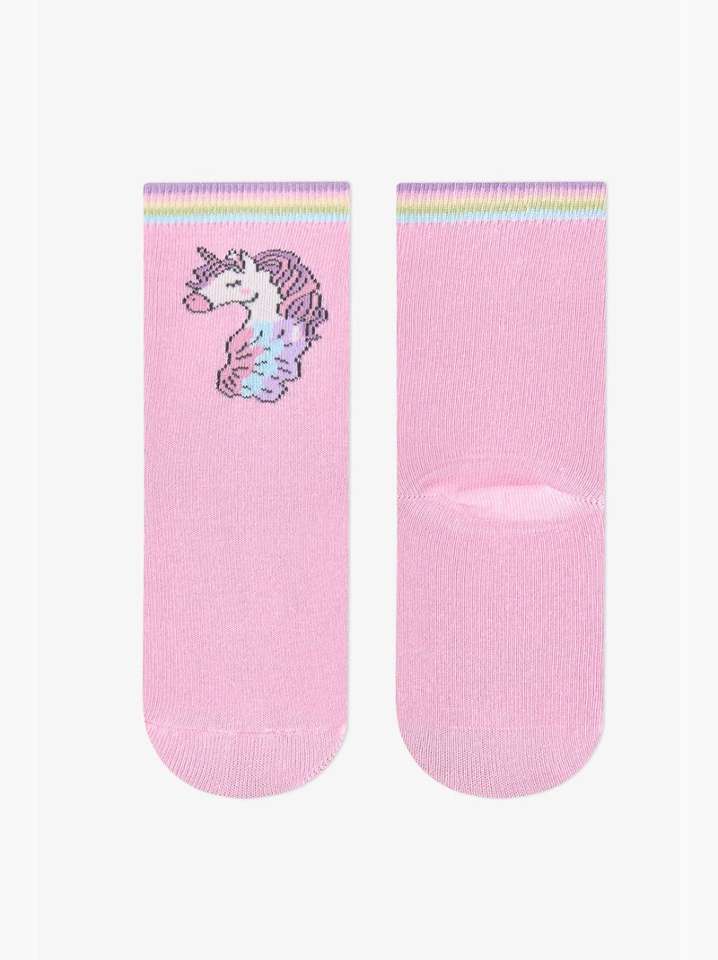 Calze corte in cotone unicorno bambina, paio penti Viola/Rosa - Kiabi