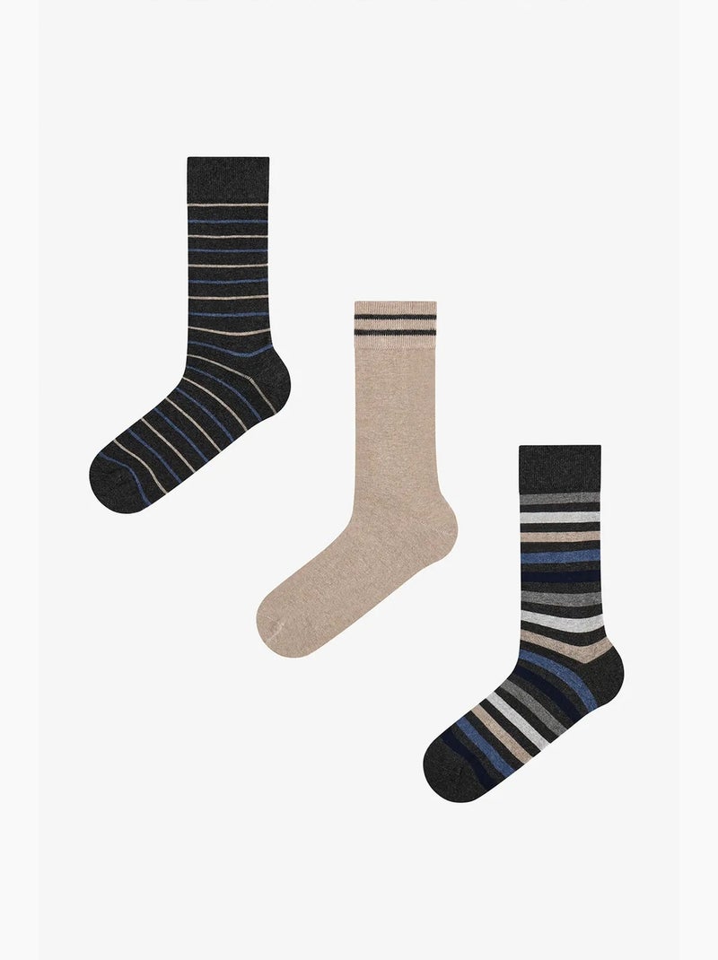 Calze uomo modern layer a righe, paio penti Grigio scuro - Kiabi