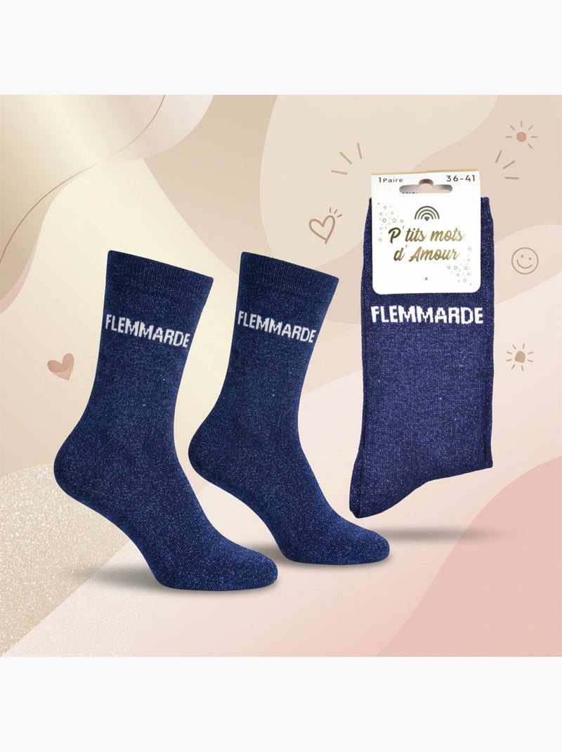 Calzini a Paillettes Donna Messaggio Umoristico Blu scuro - Kiabi