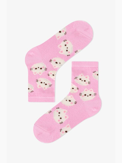 Calzini alla caviglia bambina fluffy cat con motivo gatto, 2 paia penti - Kiabi