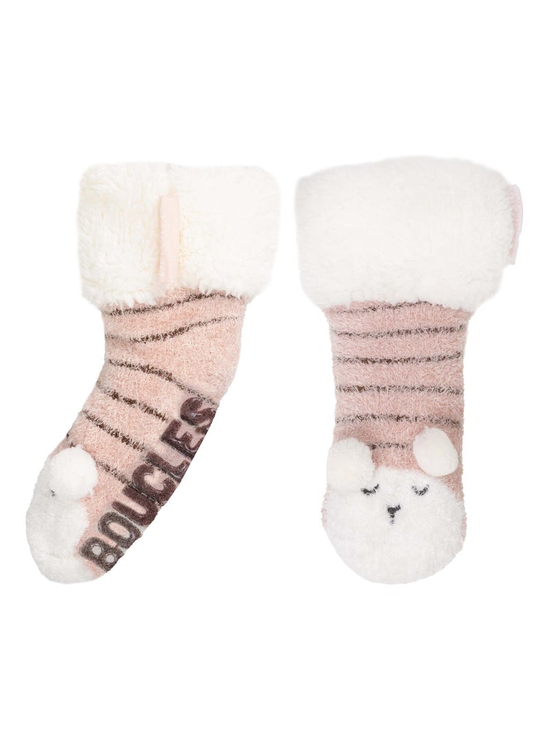 Calzini antiscivolo Montone lavorato a maglia di colore bianco bambina Isotoner Rosato - Kiabi