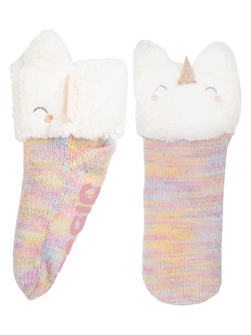 Calzini antiscivolo Unicorno multicolore lavorato a maglia bambina Isotoner Rosa pastello/Rosa chiaro/Bianco/Giallo pastello - Kiabi
