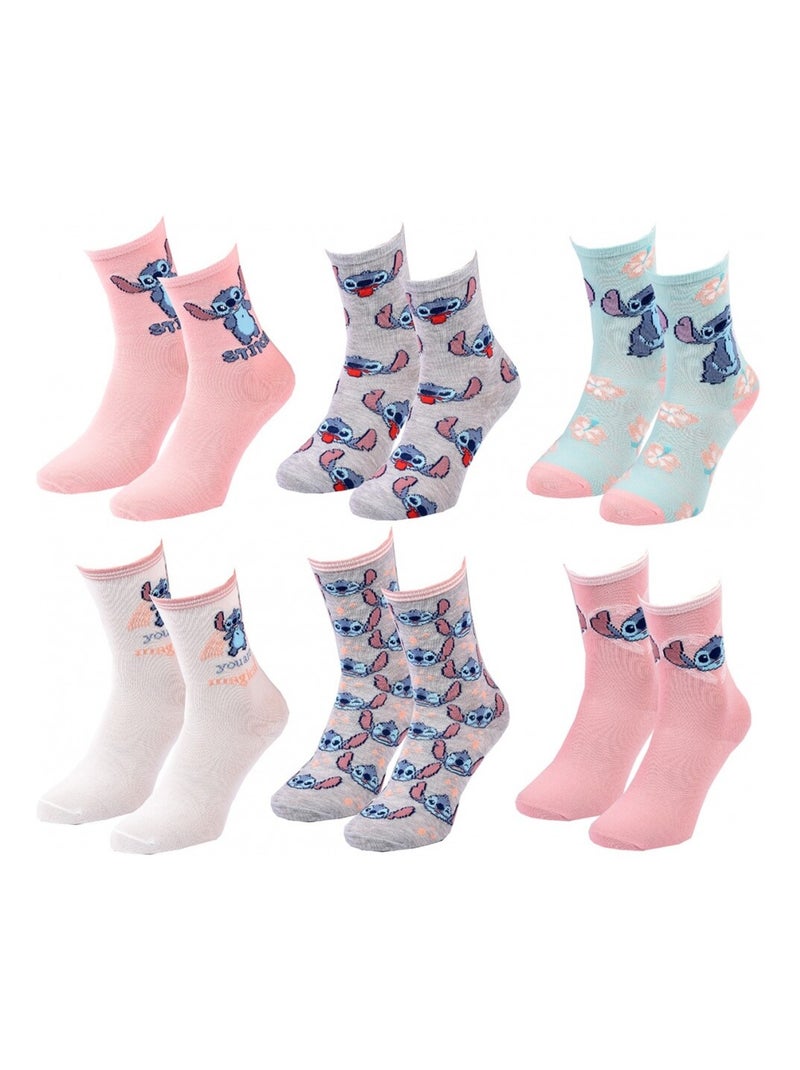 Calzini Bambina DISNEY LILO E STITCH Confezione da 6 Rosa pastello/Menta/Bianco/Beige - Kiabi