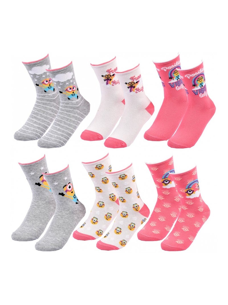 Calzini Bambina MOI MOCHE ET MECHANT - Confezione da 6 Bianco Rosa Grigio - Kiabi