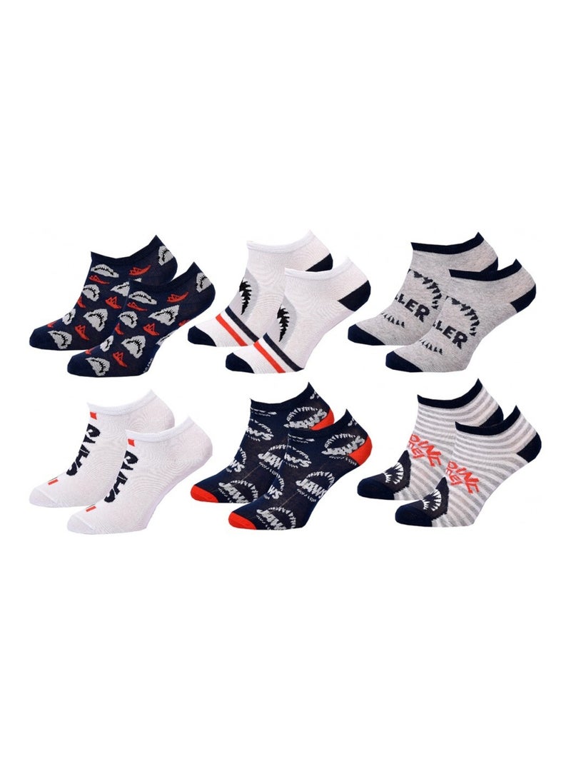 Calzini Bambino JAWS - Confezione da 6 Nero Bianco Grigio Rosso - Kiabi