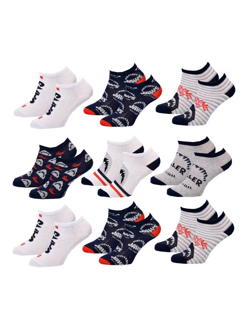 Calzini Bambino JAWS - Confezione da 9 Nero Bianco Grigio Rosso - Kiabi