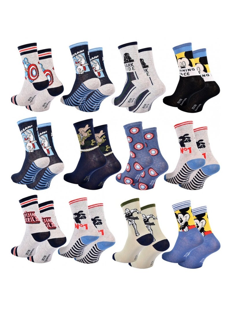Calzini Bambino Licenza CONFEZIONE DA 12 PAIA DISNEY CLASSIC Blu grigio antracite Nero - Kiabi
