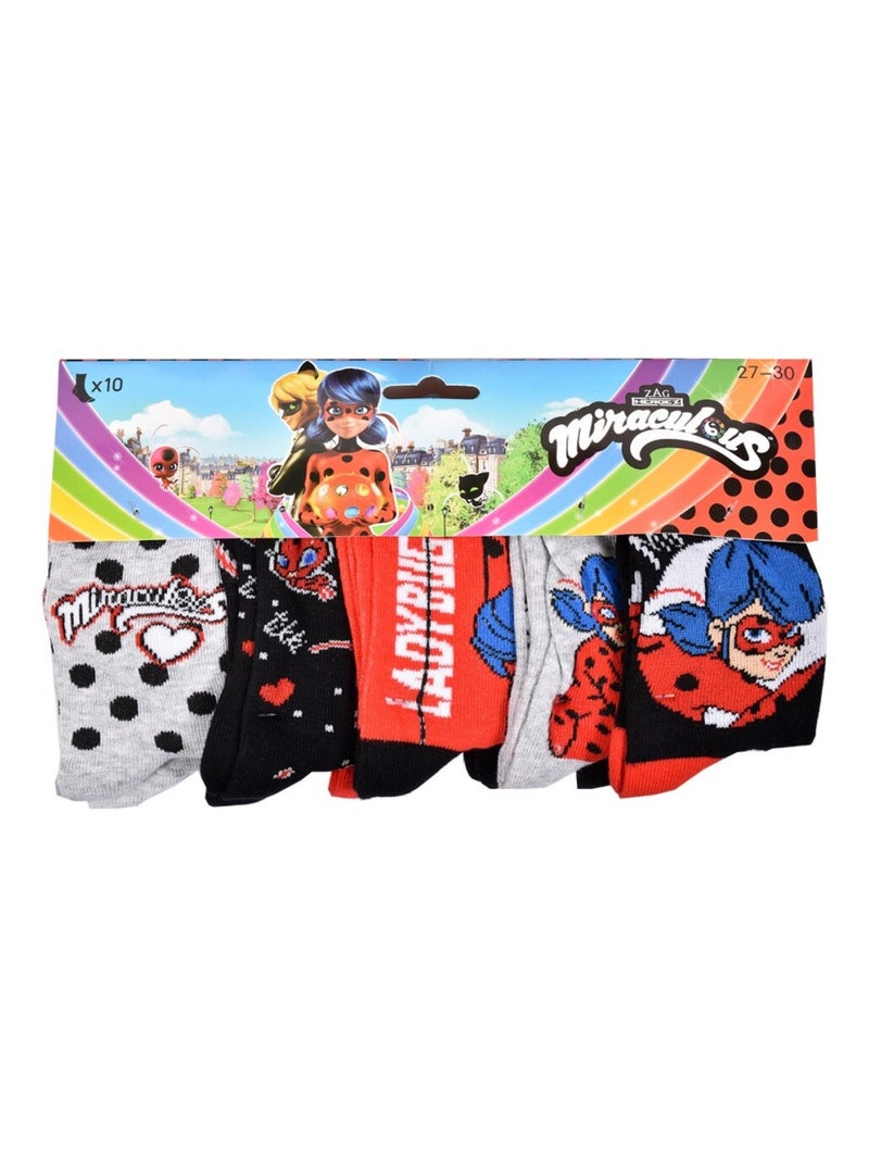 Calzini bambino MIRACULOUS in Cotone - Confezione da 10 Bianco / Nero / Rosso - Kiabi