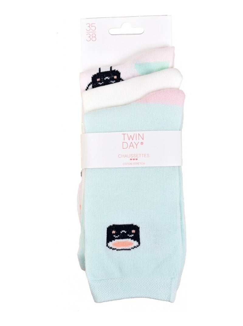 Calzini Bambino TWINDAY - Confezione da 6 Bianco Rosa chiaro Blu - Kiabi