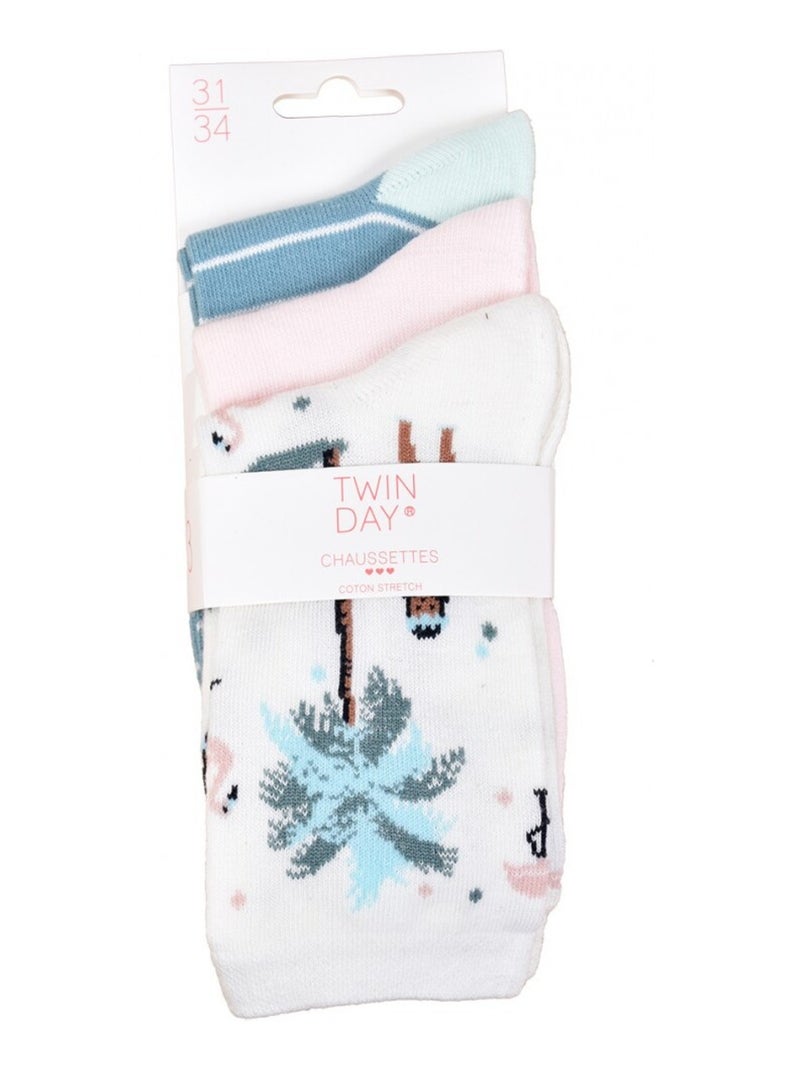 Calzini Bambino TWINDAY - Confezione da 6 Blu Rosa chiaro Bianco - Kiabi