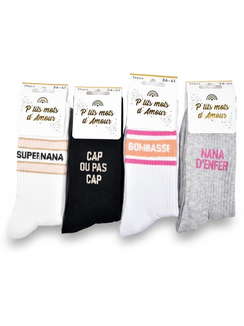 Calzini con paillettes da donna con messaggio divertente Confezione da 4 paia - Kiabi