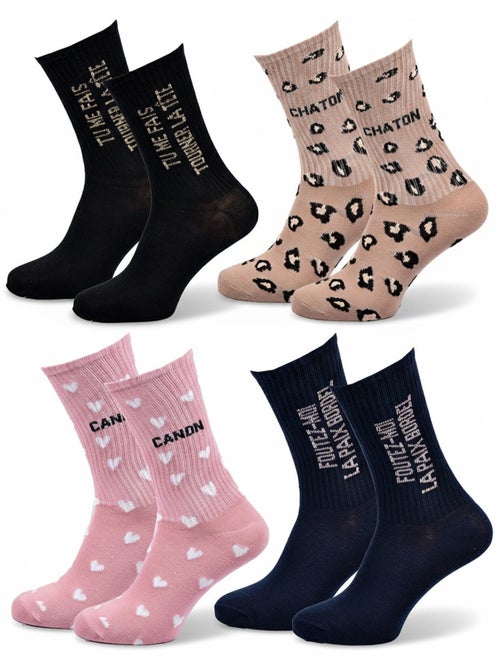 Calzini con paillettes da donna con messaggio divertente Confezione da 4 paia - Kiabi
