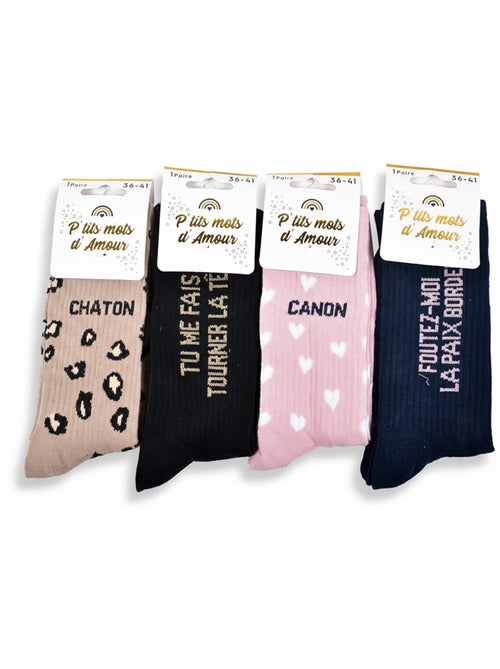 Calzini con paillettes da donna con messaggio divertente Confezione da 4 paia - Kiabi