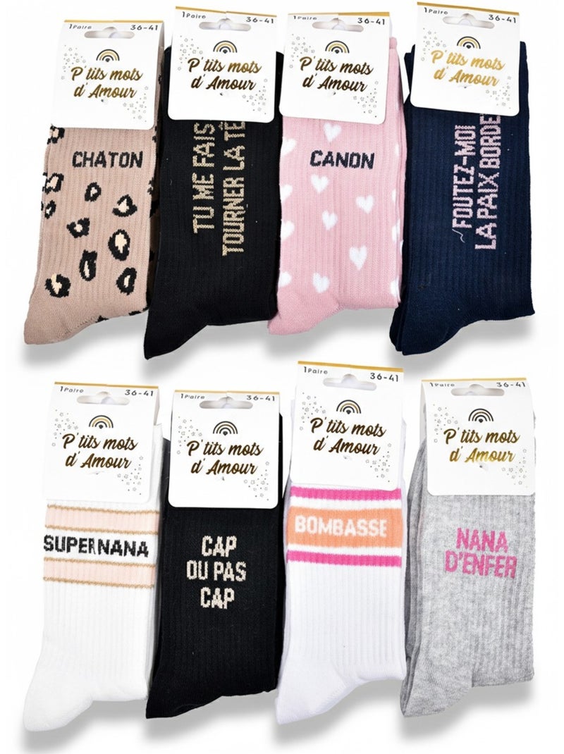 Calzini con paillettes da donna con messaggio divertente Confezione da 8 paia Grigio bianco nero - Kiabi