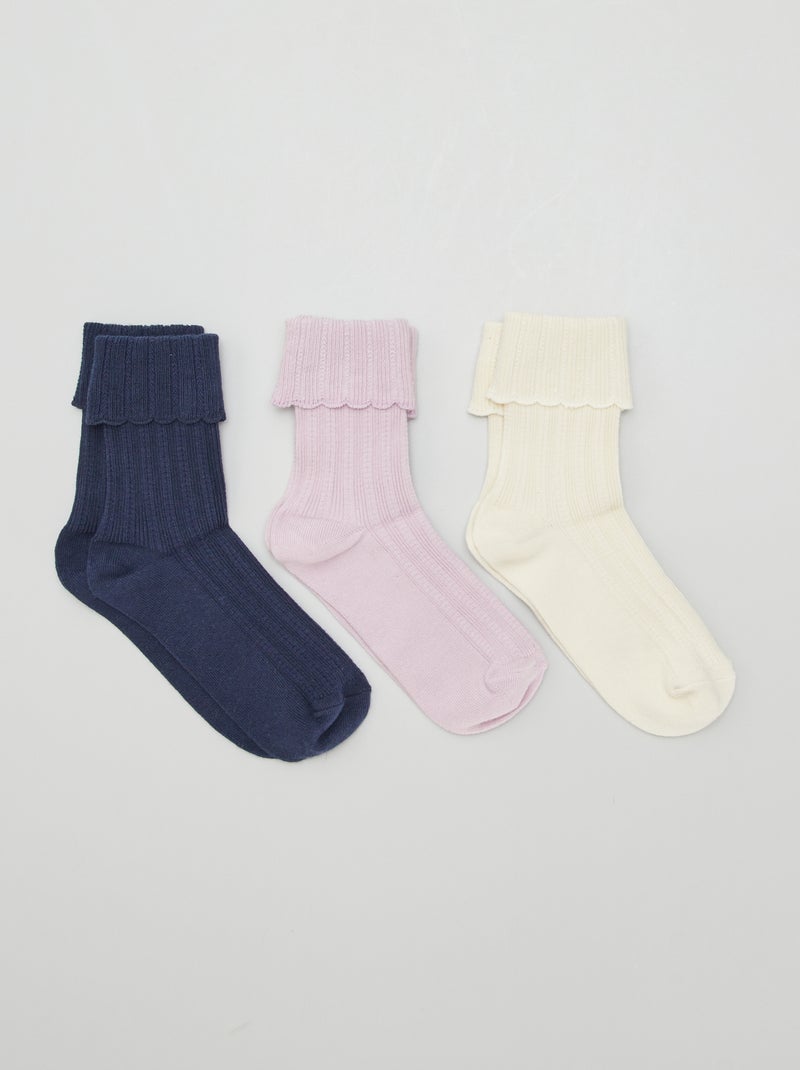 Calzini con risvolto in maglia - Set di 3 ROSA - Kiabi