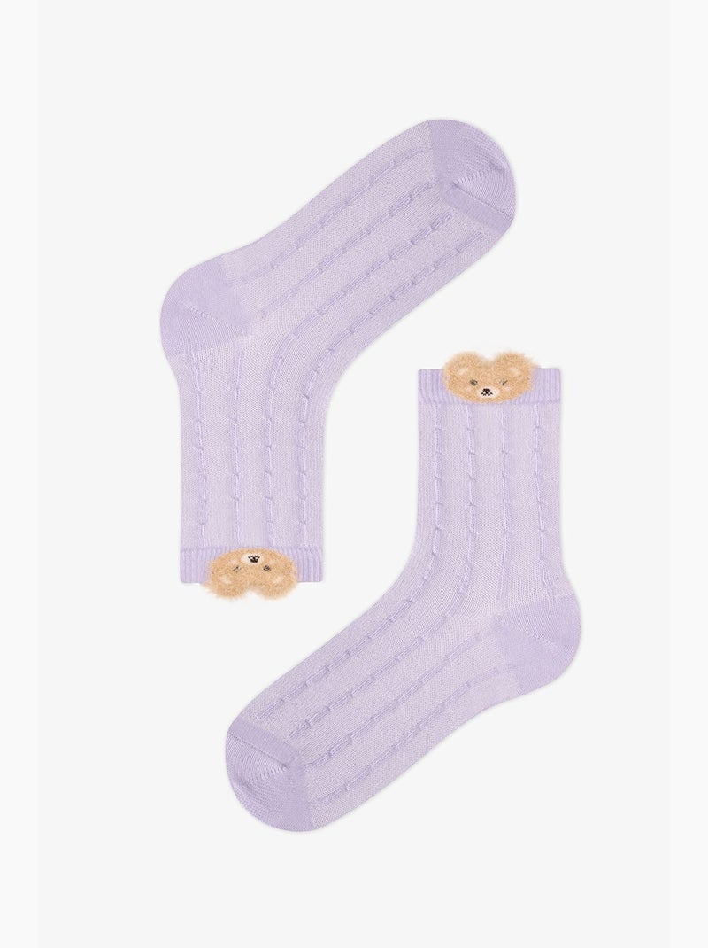 Calzini corti bambina comodi a righe con orso, 2 paia penti Lavanda - Kiabi