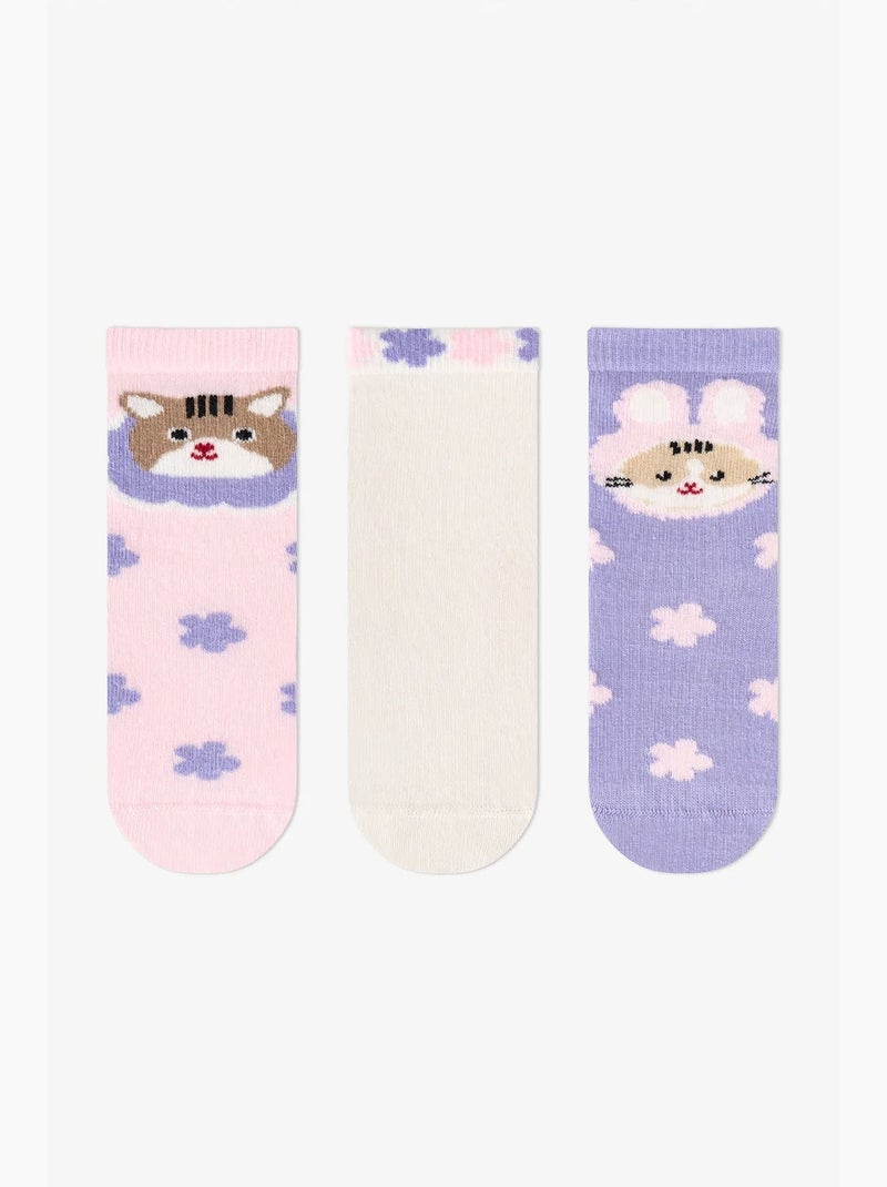 Calzini corti bambina feel better con stampa gatto, 2 paia penti Rosa - Kiabi