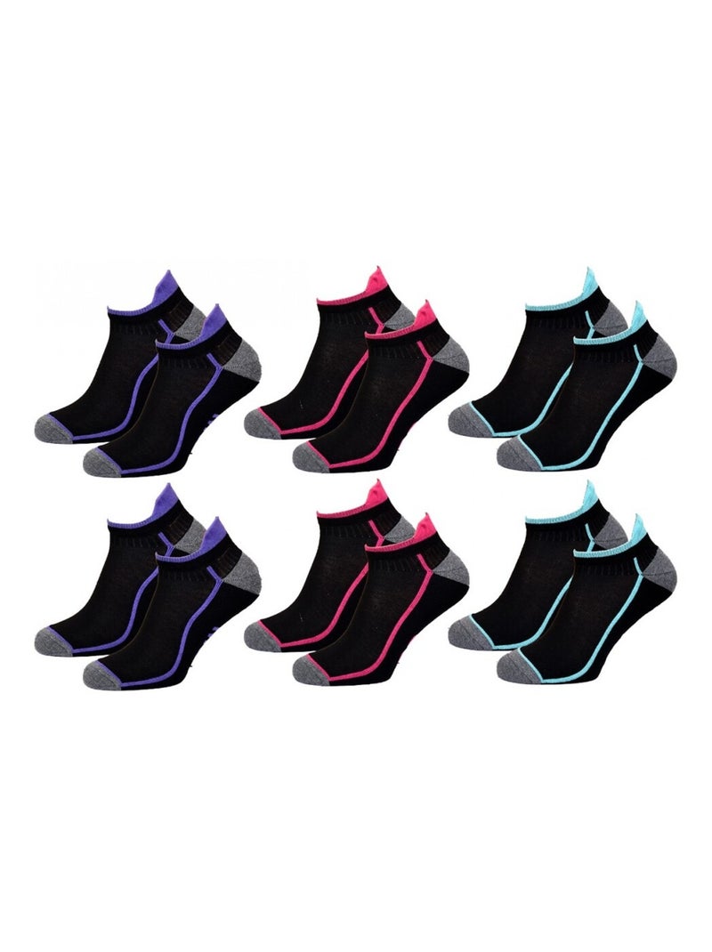 Calzini Corti donna TWINDAY - Confezione da 6 Nero Multicolore - Kiabi