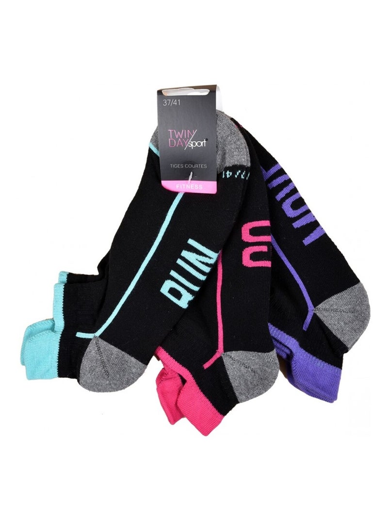 Calzini Corti donna TWINDAY - Confezione da 6 Nero Multicolore - Kiabi
