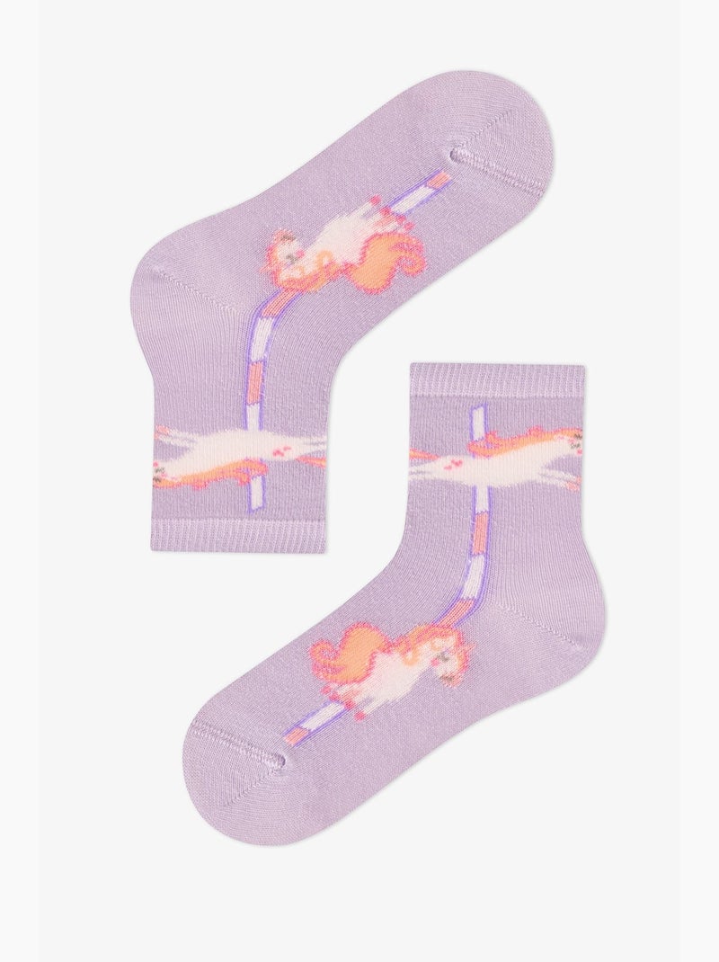 Calzini corti doppi in cotone unicorn carousel bambina penti Viola/Rosa - Kiabi