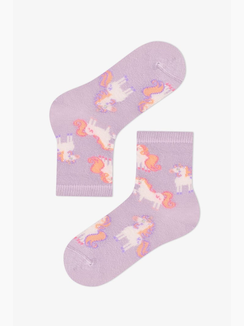 Calzini corti doppi in cotone unicorn carousel bambina penti Viola/Rosa - Kiabi