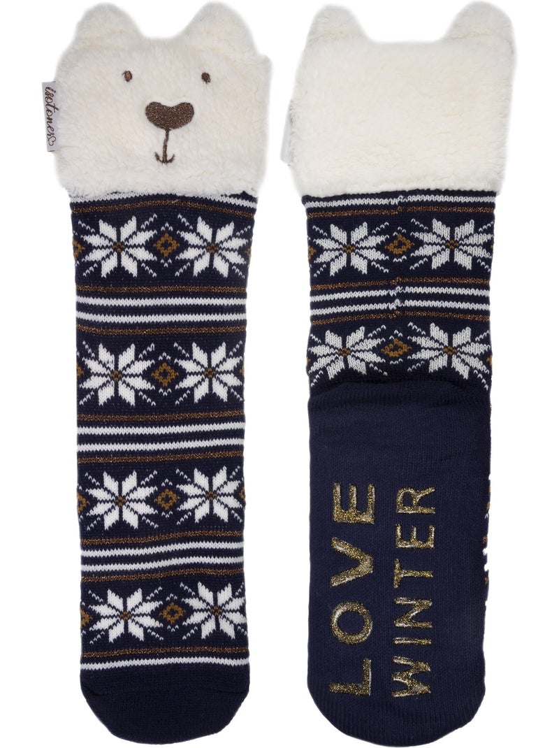 Calzini da camera in rete, foderato in sherpa, antiscivolo donna Blu Bianco - Kiabi