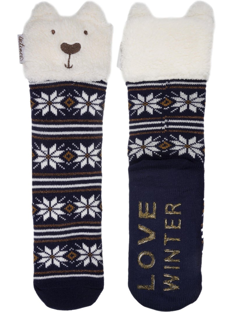 Calzini da camera in rete, foderato in sherpa, antiscivolo donna Isotoner Blu Bianco - Kiabi