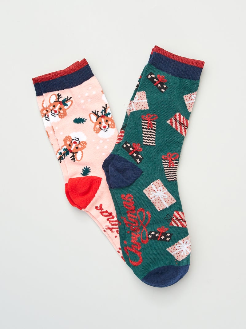 Calzini di Natale - Set di 2 rosa/verde - Kiabi