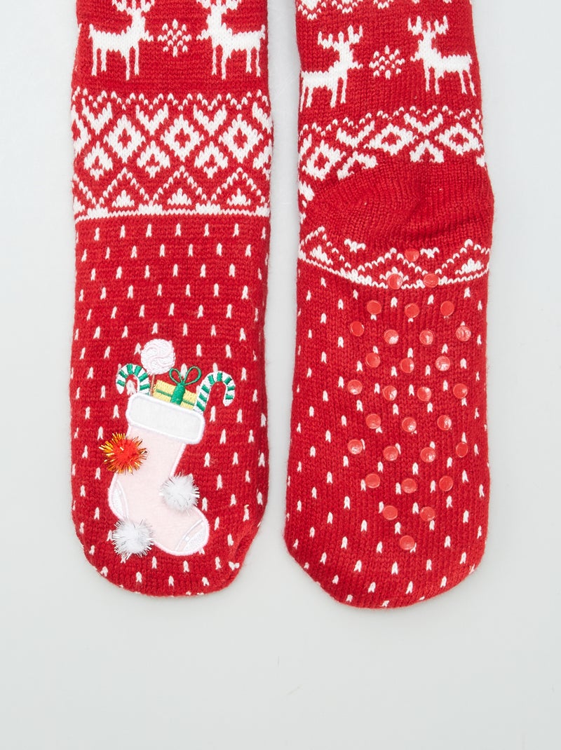 Calzini di Natale pantofole foderate di natale ROSSO - Kiabi