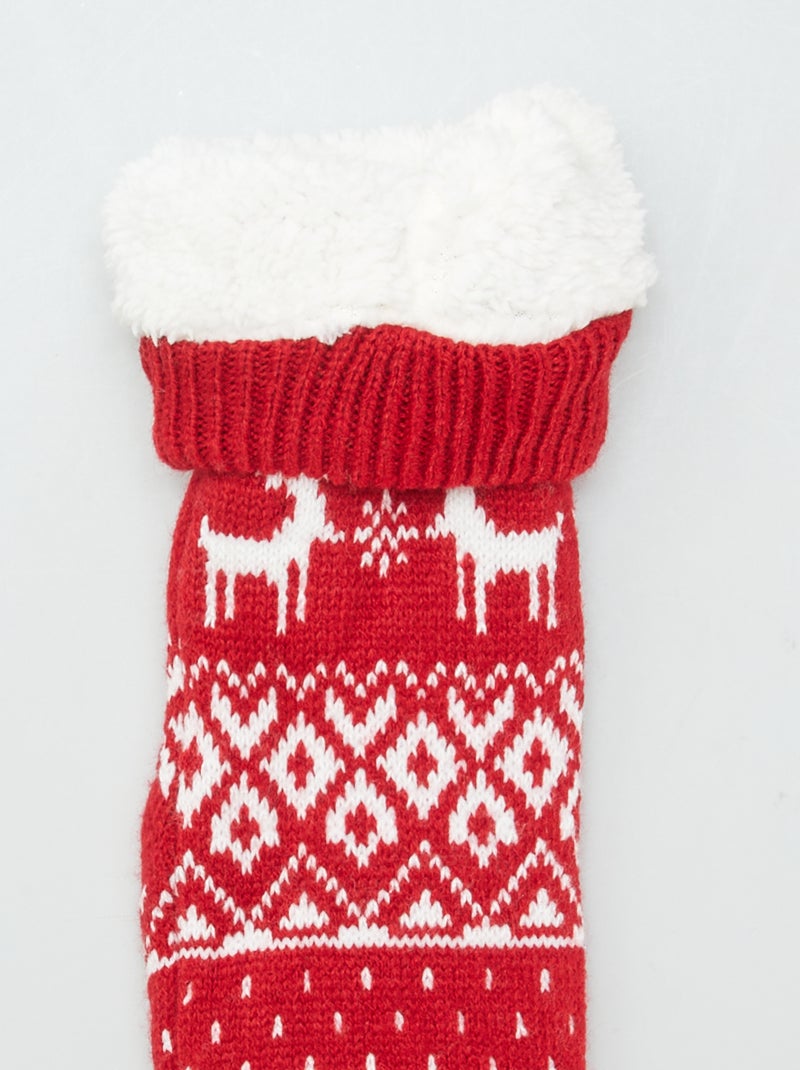 Calzini di Natale pantofole foderate di natale ROSSO - Kiabi