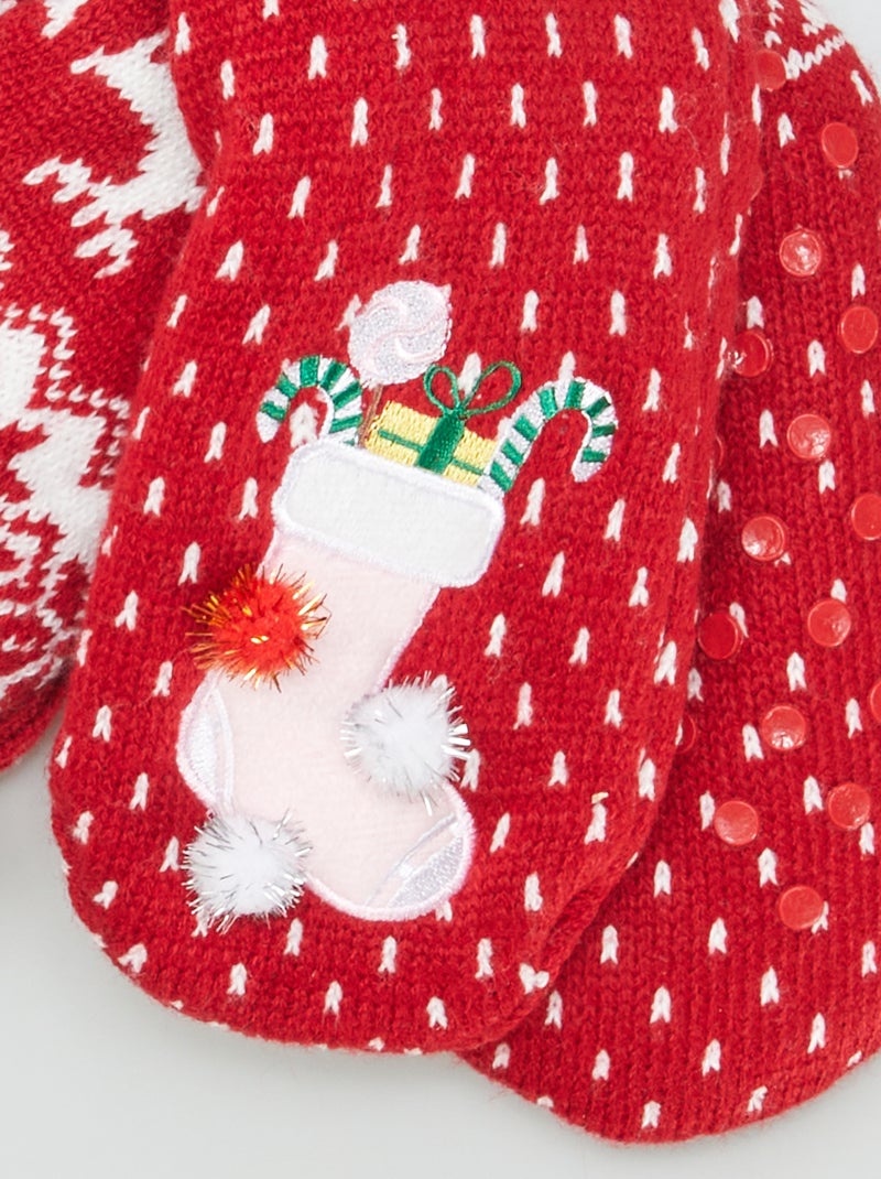 Calzini di Natale pantofole foderate di natale ROSSO - Kiabi