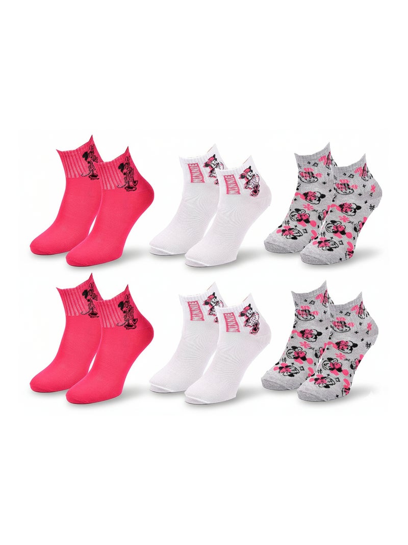Calzini Donna DISNEY MINNIE Confezione da 6 Paia Grigio rosa bianco - Kiabi