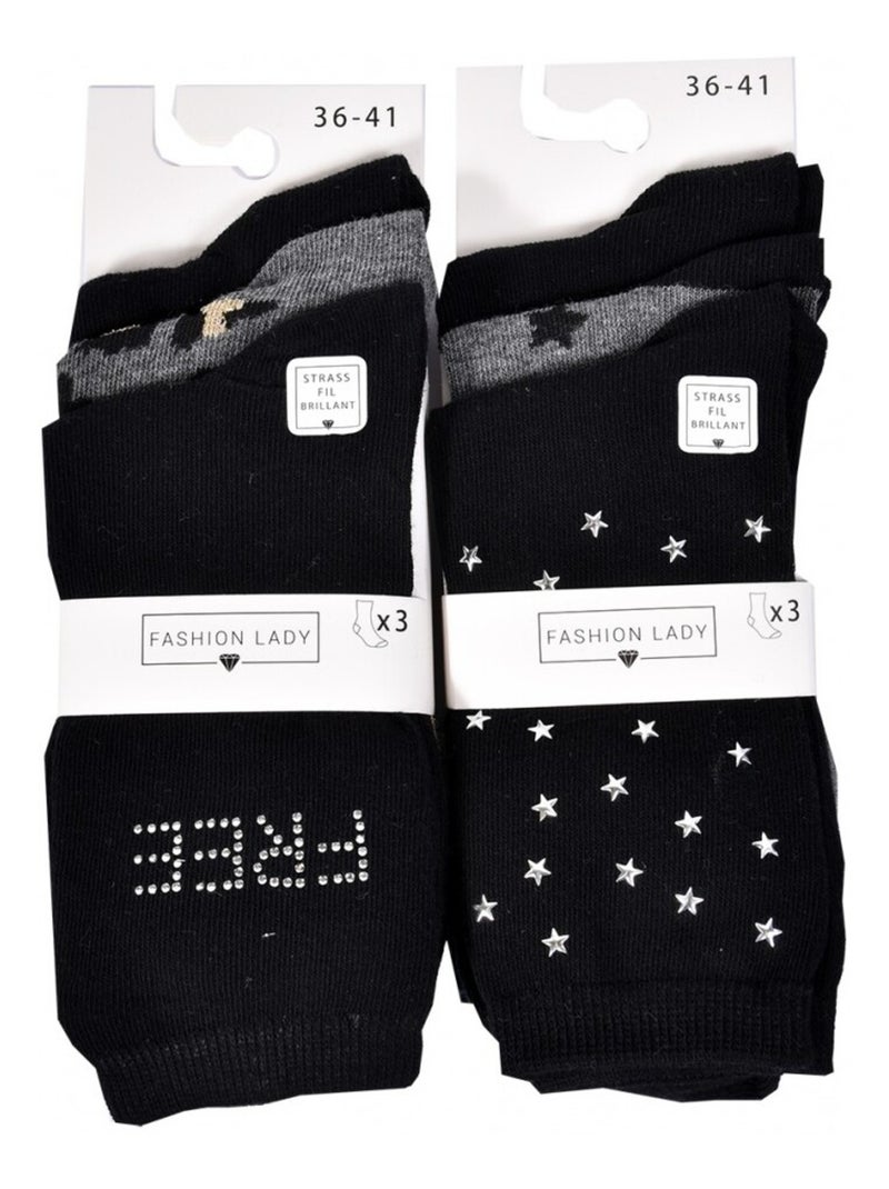 Calzini donna FASHION LADY - Confezione da 6 Nero Grigio antracite Nero - Kiabi