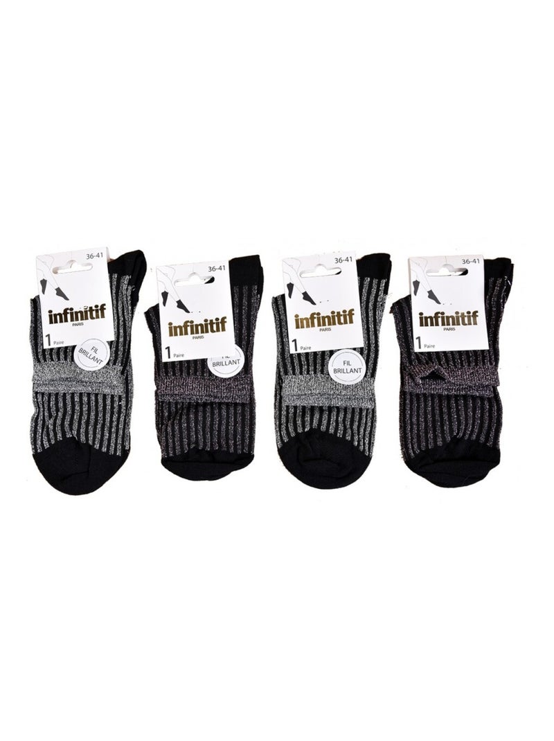 Calzini donna INFINITIF - Confezione da 4 Nero Viola Grigio - Kiabi