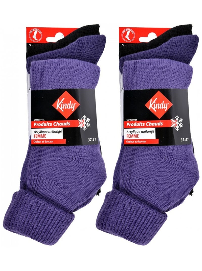 Calzini donna KINDY Calore e Dolcezza - Confezione da 6 Viola scuro - Kiabi