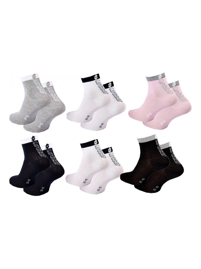 Calzini Donna LOTTO - Confezione da 6 Rosa Nero Bianco Grigio - Kiabi
